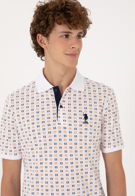 Erkek Regular Fit Beyaz Polo Yaka Desenli Tişört - 50306806019
