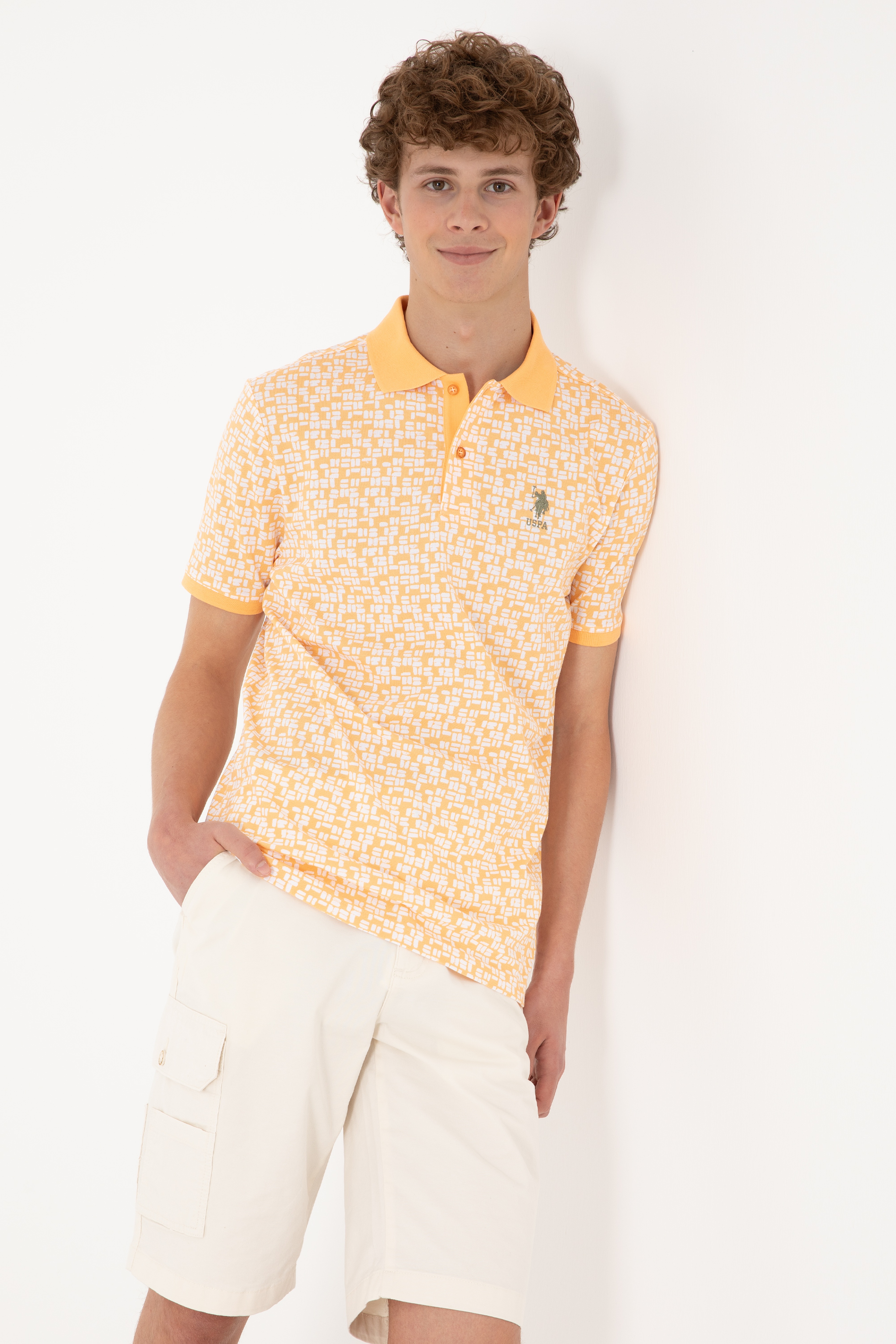 Erkek Regular Fit Polo Yaka Turuncu Tişört - Image 3