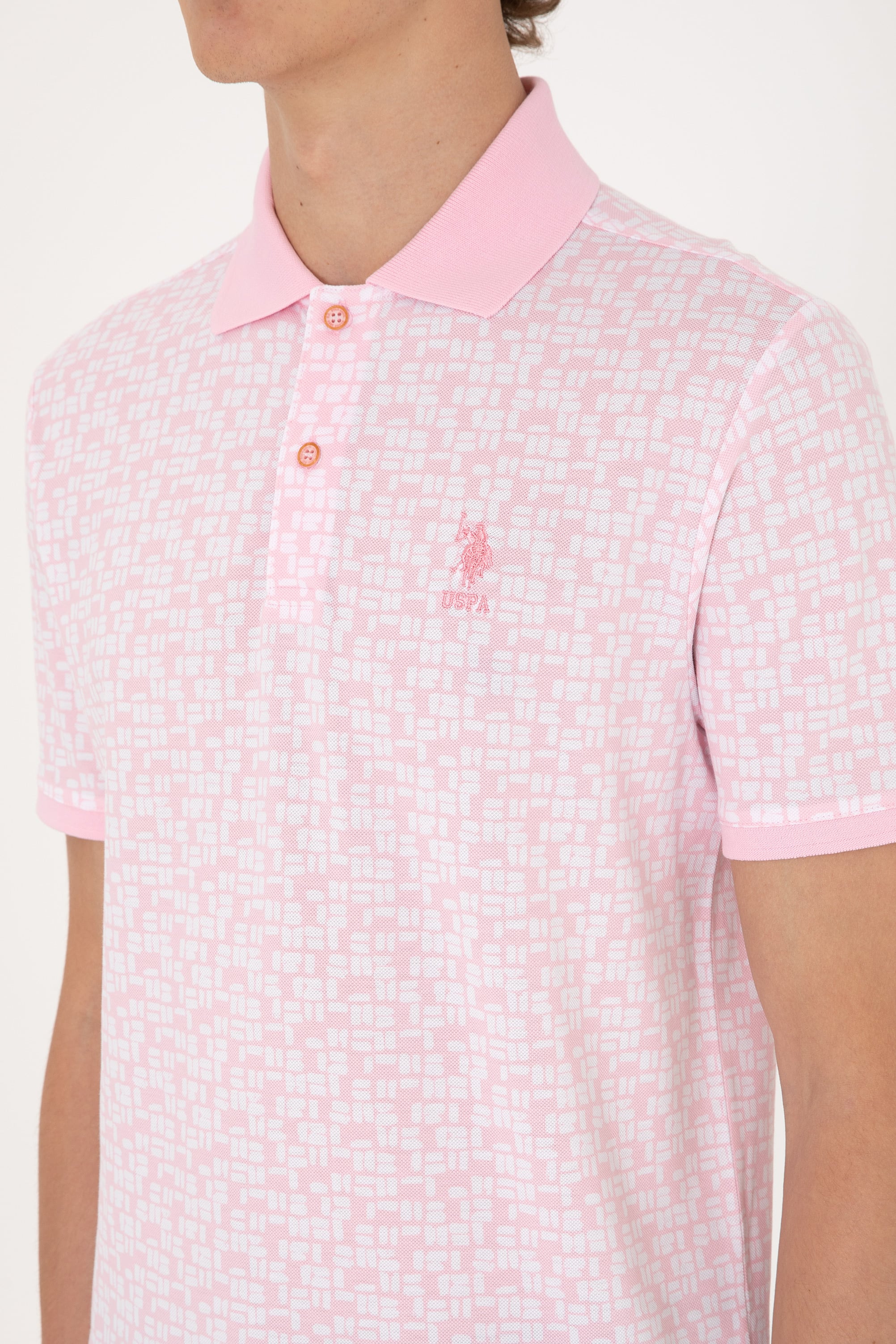 Erkek Regular Fit Polo Yaka Açık Pembe Tişört - Image 7