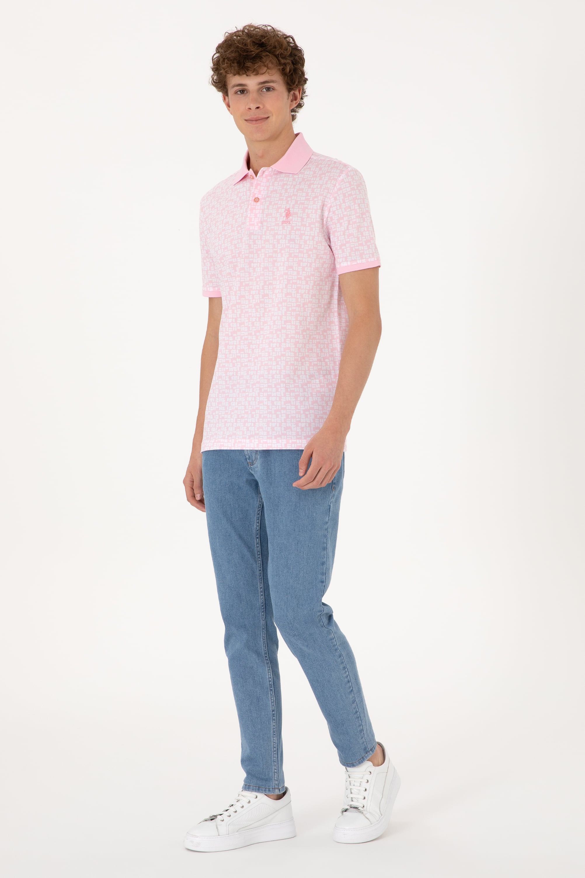 Erkek Regular Fit Polo Yaka Açık Pembe Tişört