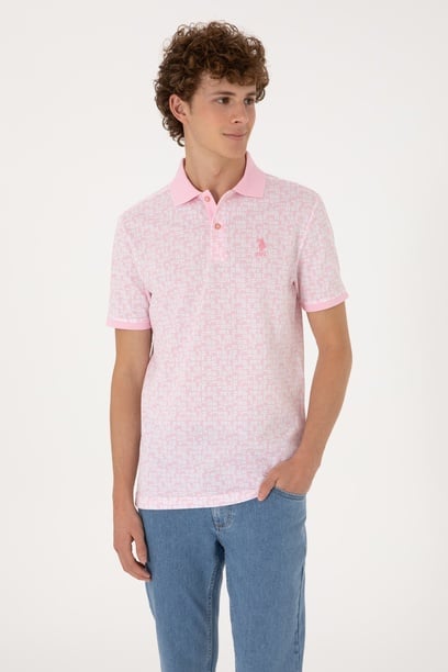 Erkek Regular Fit Polo Yaka Açık Pembe Tişört