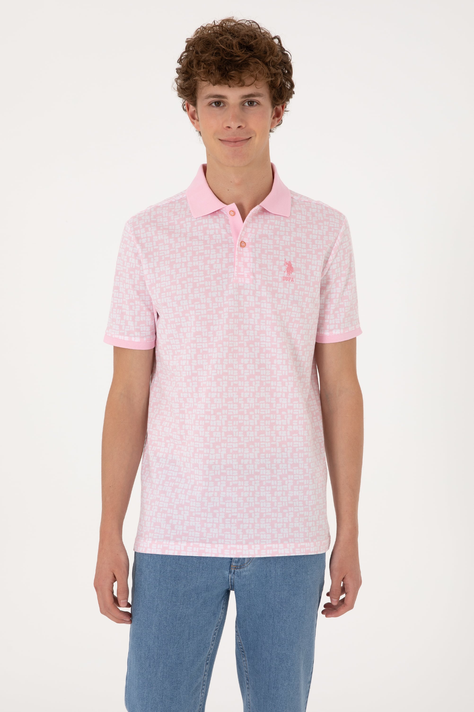Erkek Regular Fit Polo Yaka Açık Pembe Tişört