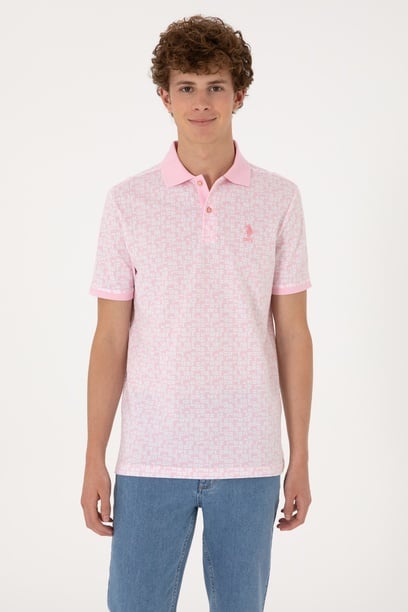 Erkek Regular Fit Polo Yaka Açık Pembe Tişört