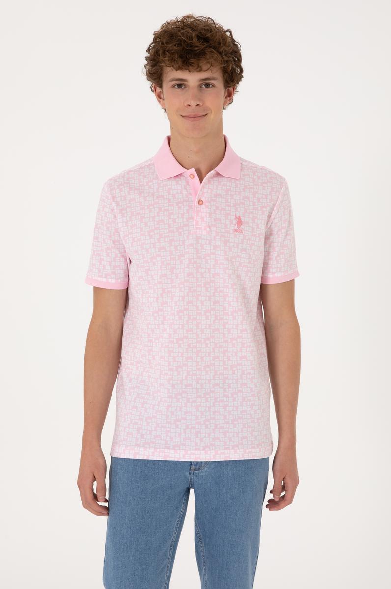 Erkek Regular Fit Polo Yaka Açık Pembe Tişört