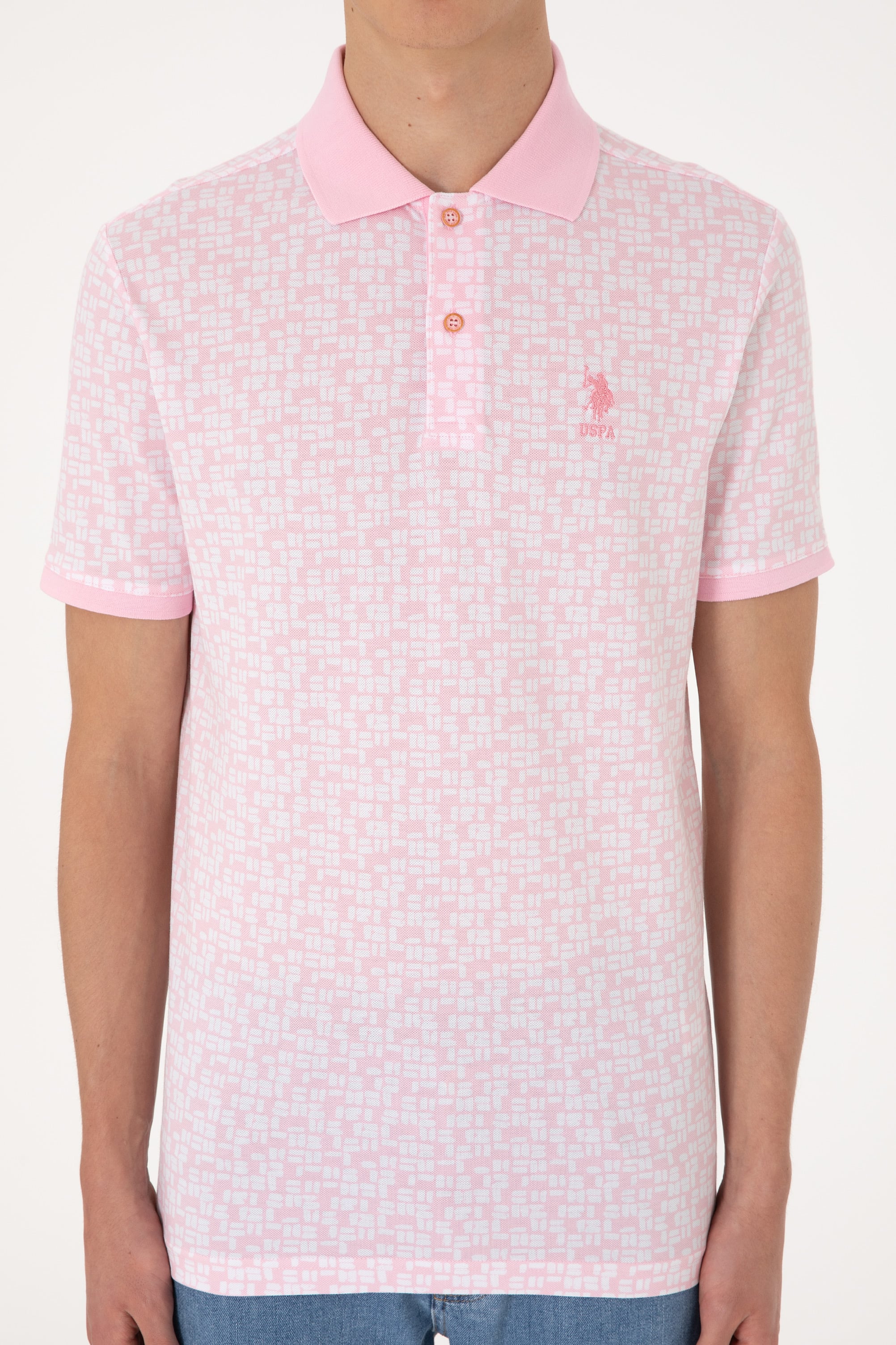Erkek Regular Fit Polo Yaka Açık Pembe Tişört - Image 6