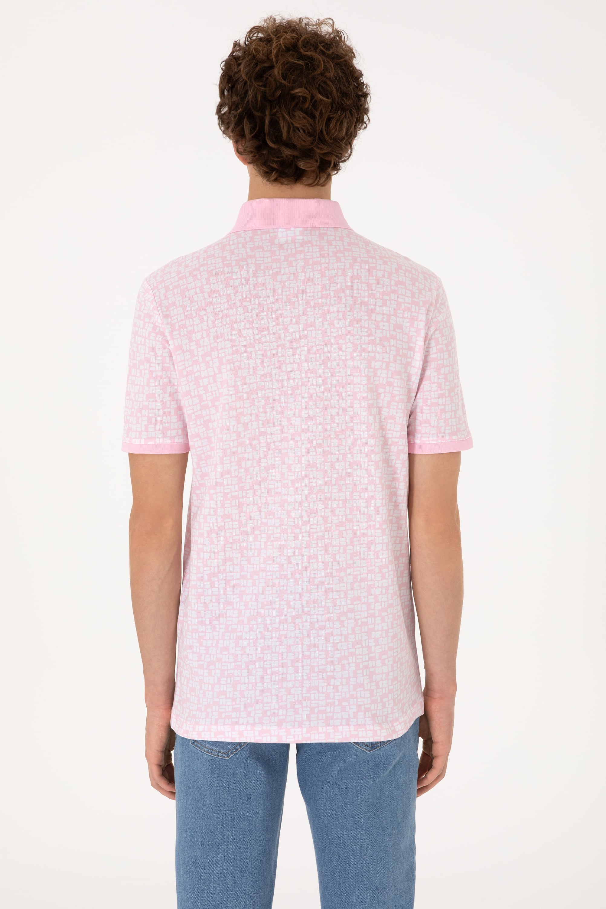 Erkek Regular Fit Polo Yaka Açık Pembe Tişört - Image 5