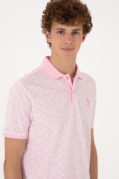 Erkek Regular Fit Polo Yaka Açık Pembe Tişört