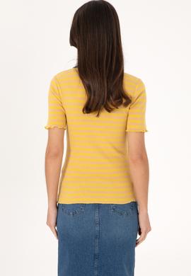Kadın Koyu Sarı Çizgili Polo Yaka Tişört - 50306031006