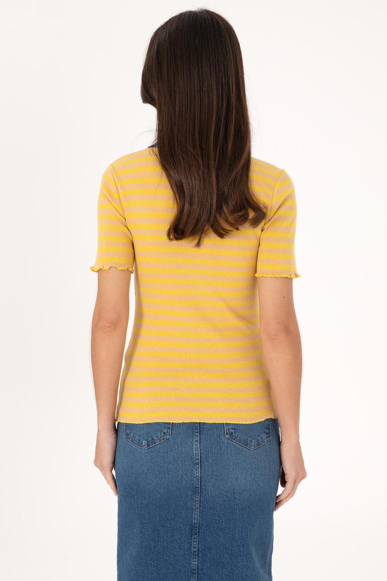 Kadın Koyu Sarı Çizgili Polo Yaka Tişört - 50306031006
