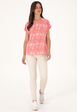 Kadın Pembe Desenli Bisiklet Yaka Tişört - 50305761020