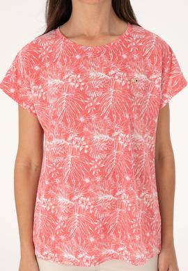 Kadın Pembe Desenli Bisiklet Yaka Tişört - 50305761020