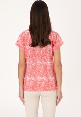 Kadın Pembe Desenli Bisiklet Yaka Tişört - 50305761020