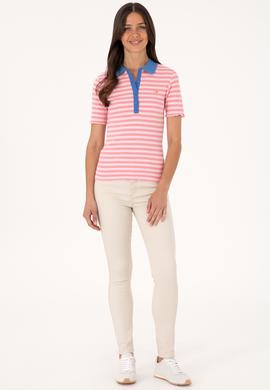 Kadın Pembe Çizgili Polo Yaka Tişört - 50306031012