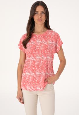 Kadın Pembe Desenli Bisiklet Yaka Tişört - 50305761020