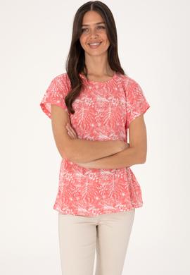 Kadın Pembe Desenli Bisiklet Yaka Tişört - 50305761020