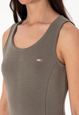 Kadın Vizon Modal Karışımlı Bisiklet Yaka Midi Boy Örme Elbise - 50306720052