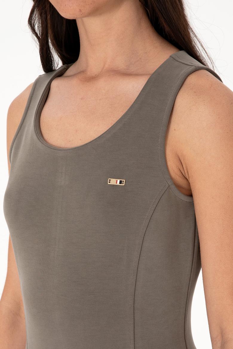 Kadın Vizon Modal Karışımlı Bisiklet Yaka Midi Boy Örme Elbise - 50306720052