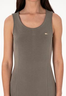 Kadın Vizon Modal Karışımlı Bisiklet Yaka Midi Boy Örme Elbise - 50306720052