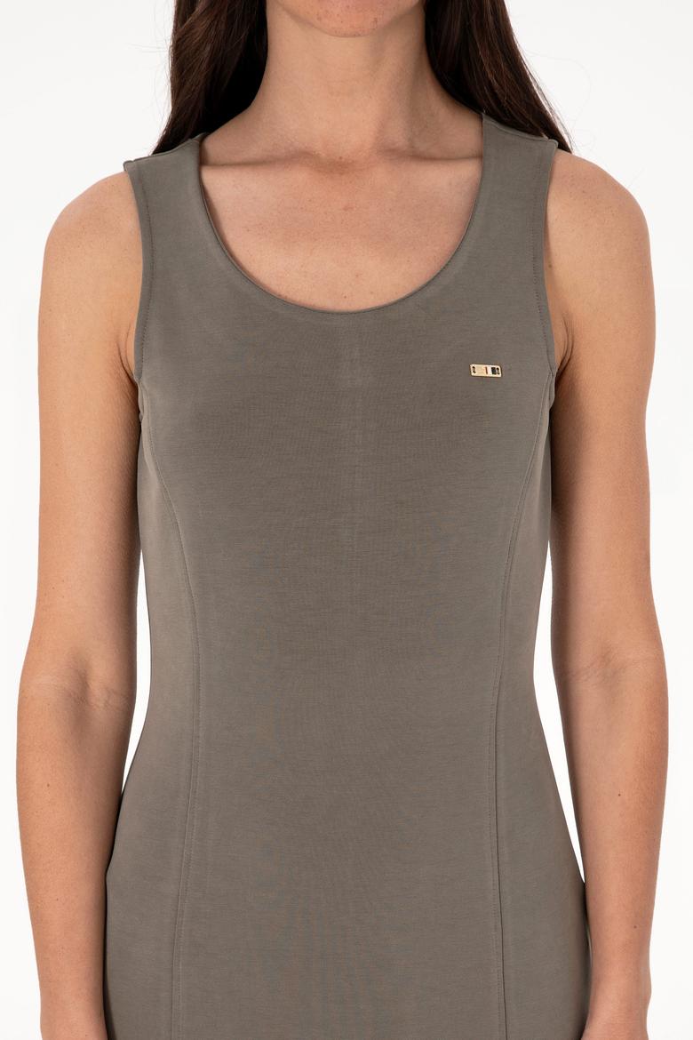 Kadın Vizon Modal Karışımlı Bisiklet Yaka Midi Boy Örme Elbise - 50306720052