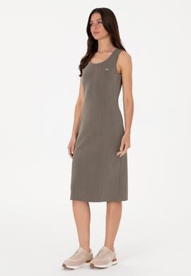 Kadın Vizon Modal Karışımlı Bisiklet Yaka Midi Boy Örme Elbise - 50306720052