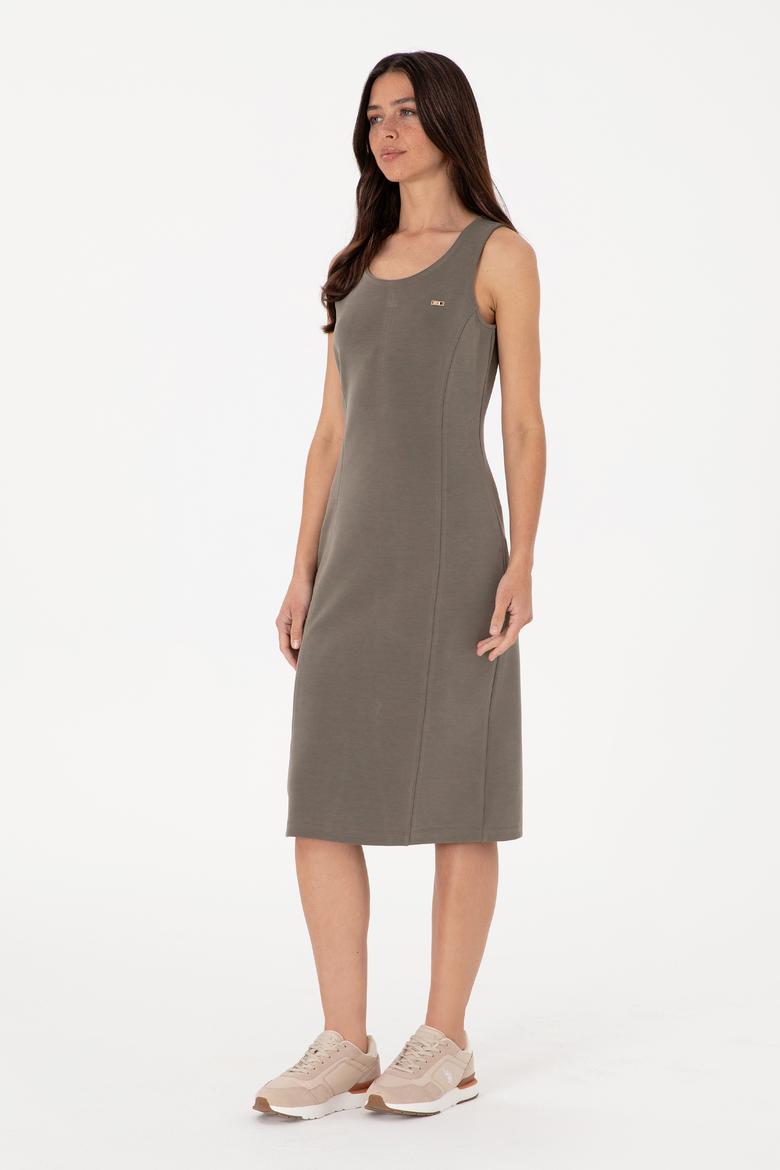 Kadın Vizon Modal Karışımlı Bisiklet Yaka Midi Boy Örme Elbise - 50306720052