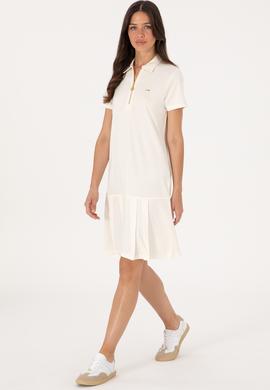 Kadın Krem Modal Karışımlı Polo Yaka Mini Boy Örme Elbise - 50306741004