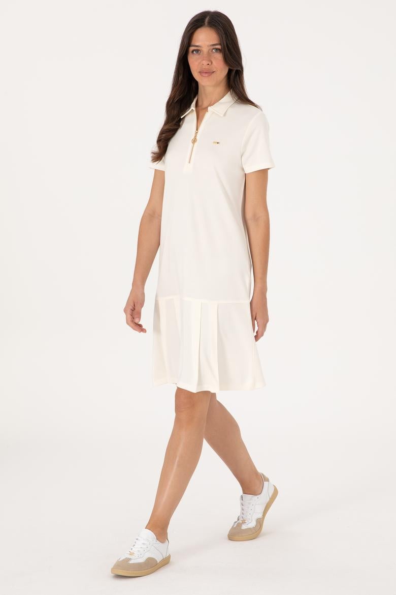 Kadın Krem Modal Karışımlı Polo Yaka Mini Boy Örme Elbise - 50306741004