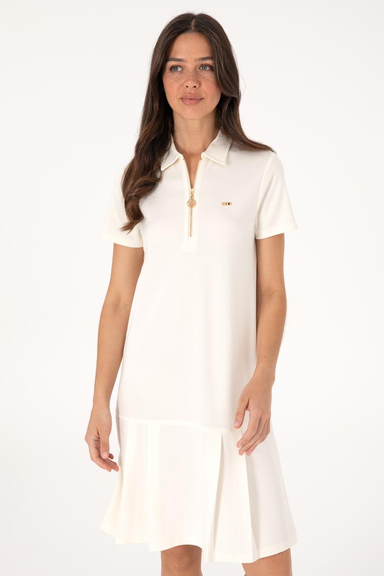 Kadın Krem Modal Karışımlı Polo Yaka Mini Boy Örme Elbise - 50306741004
