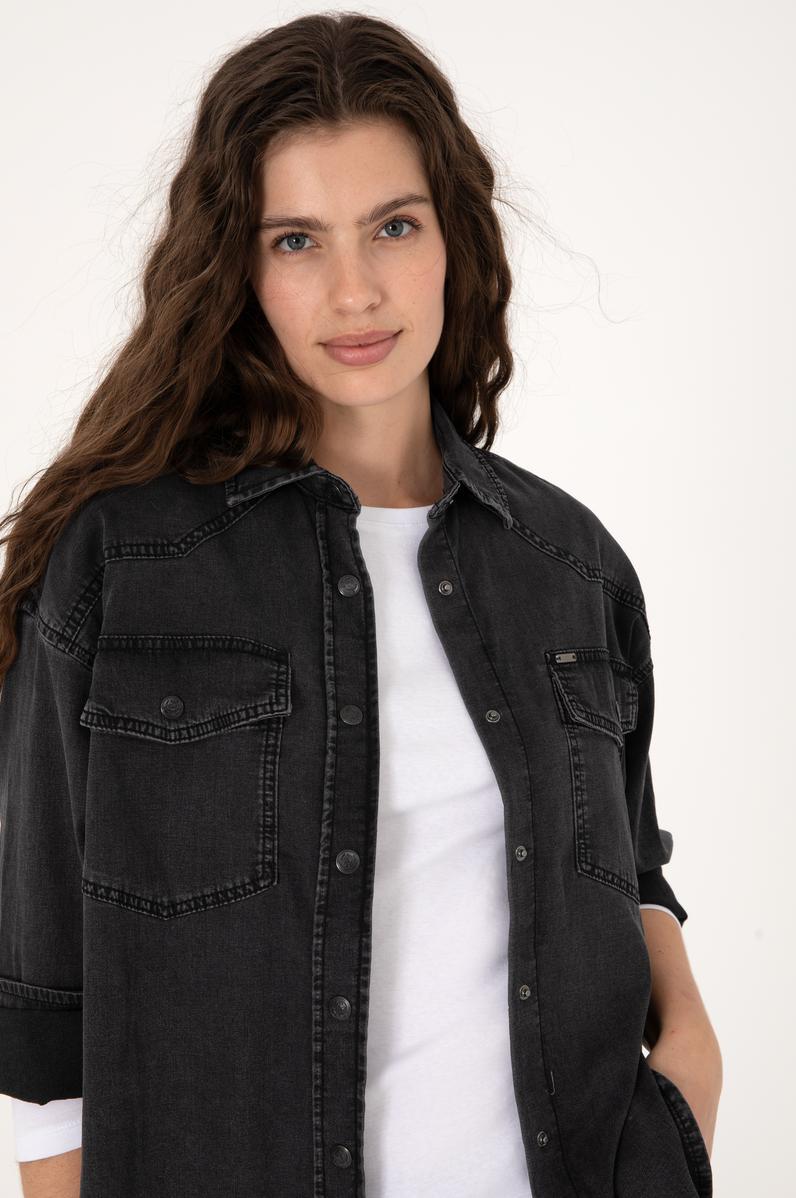 Kadın Siyah Jean Gömlek