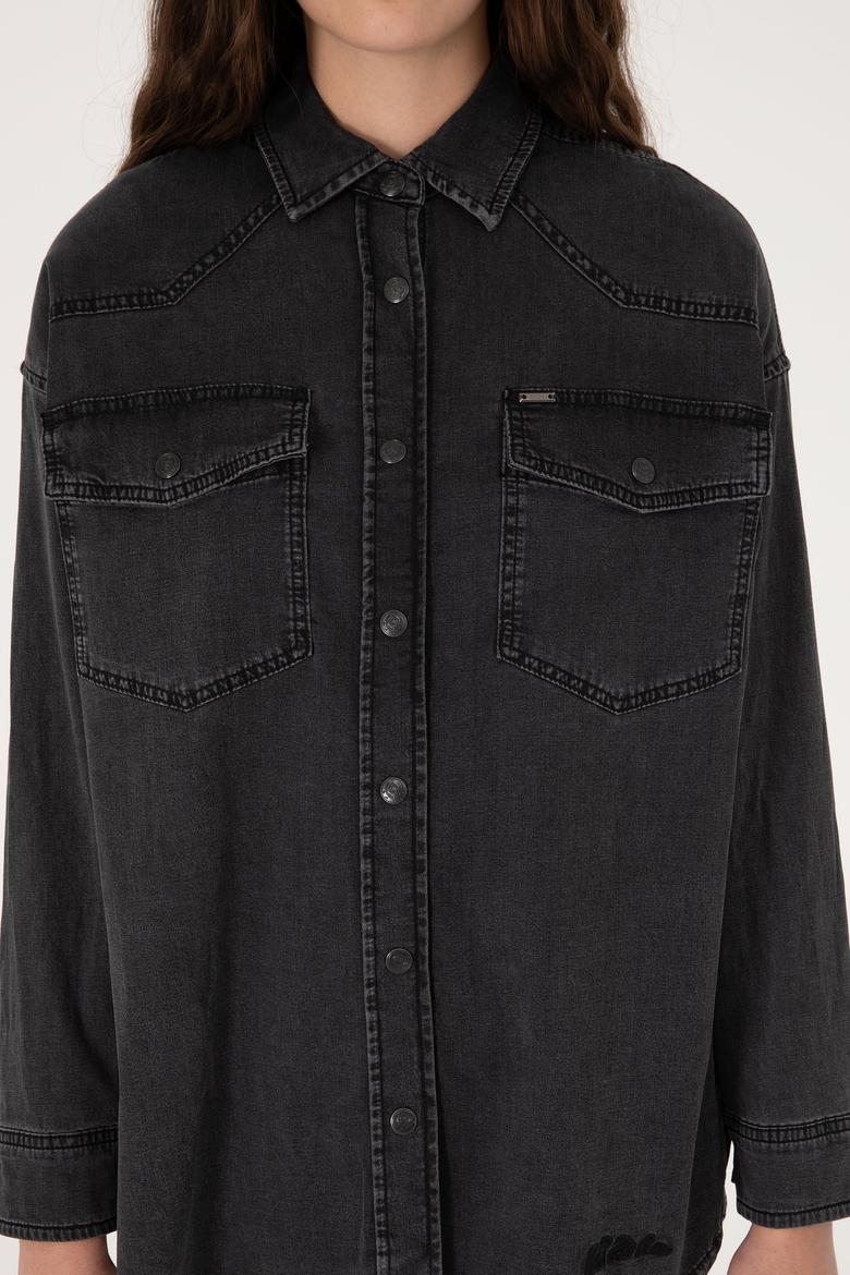 Kadın Siyah Jean Gömlek - 50304311005
