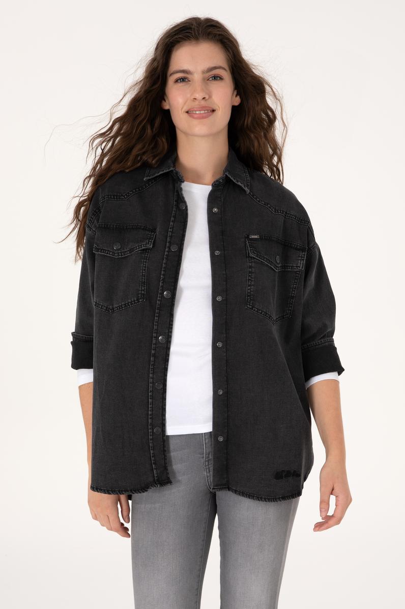 Kadın Siyah Jean Gömlek