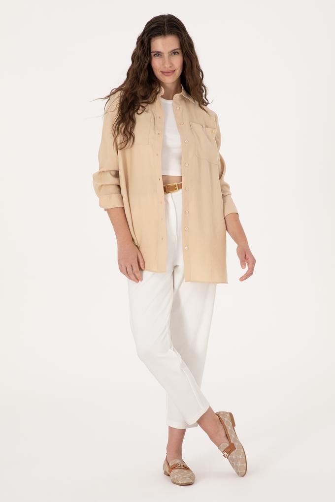 Kadın Krem Örme Pantolon