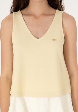 Kadın Açık Haki Kolsuz V Yaka Tişört - 50300672004