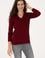 Kadın Bordo V Yaka Basic Kazak