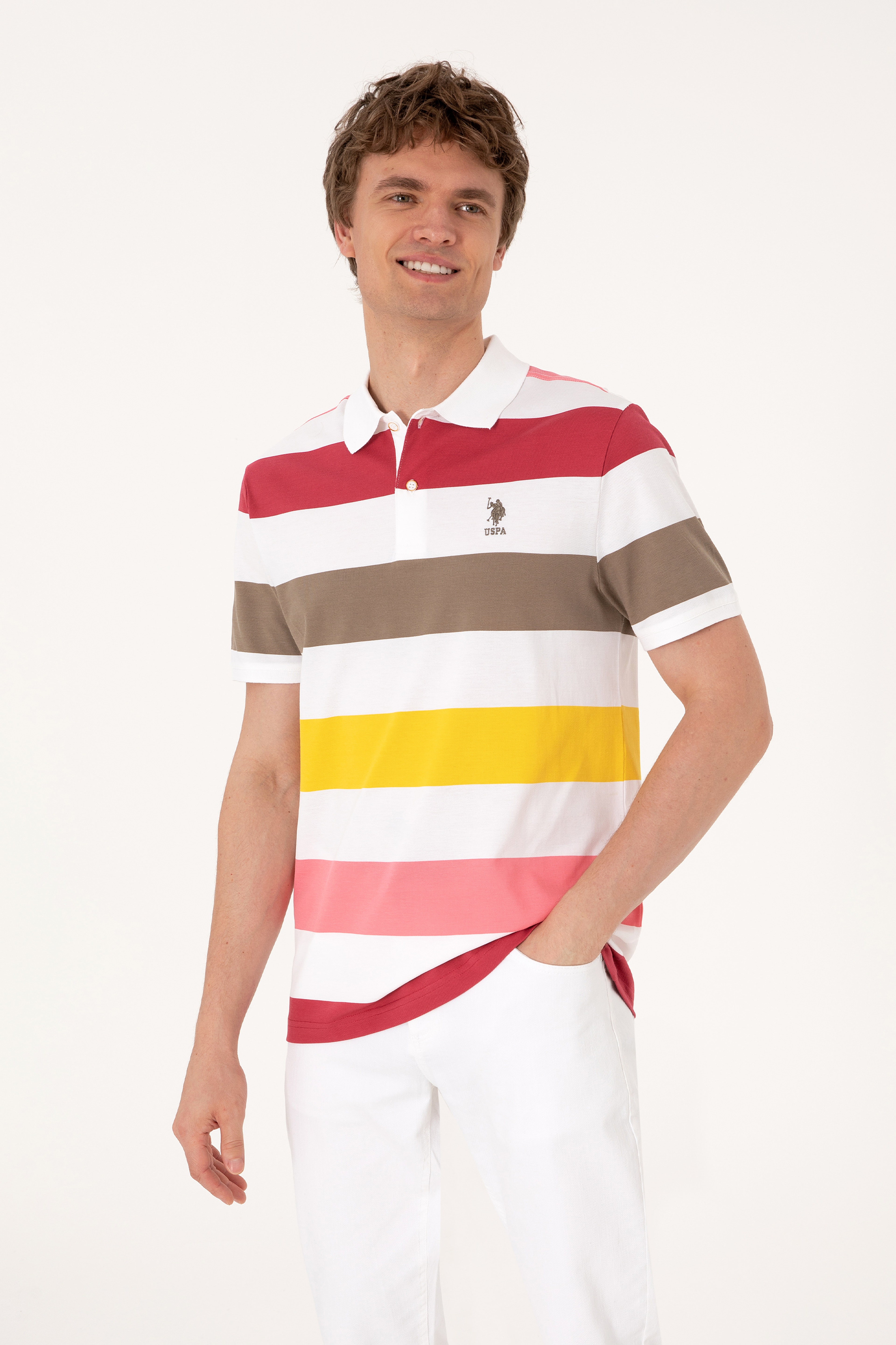 Erkek Regular Fit Polo Yaka Vizon Tişört
