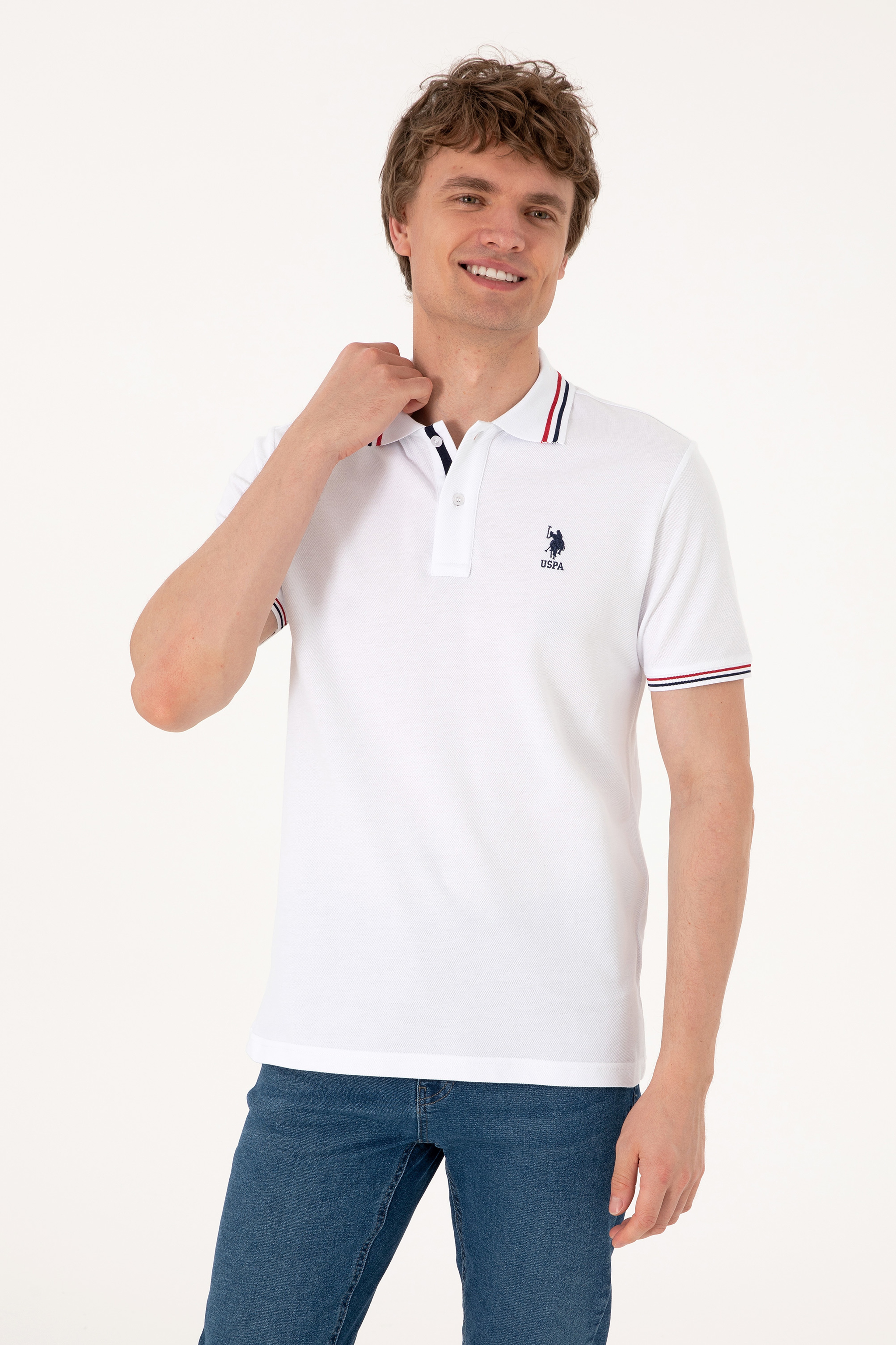 Erkek Regular Fit Beyaz Polo Yaka Basic Tişört - Image 1