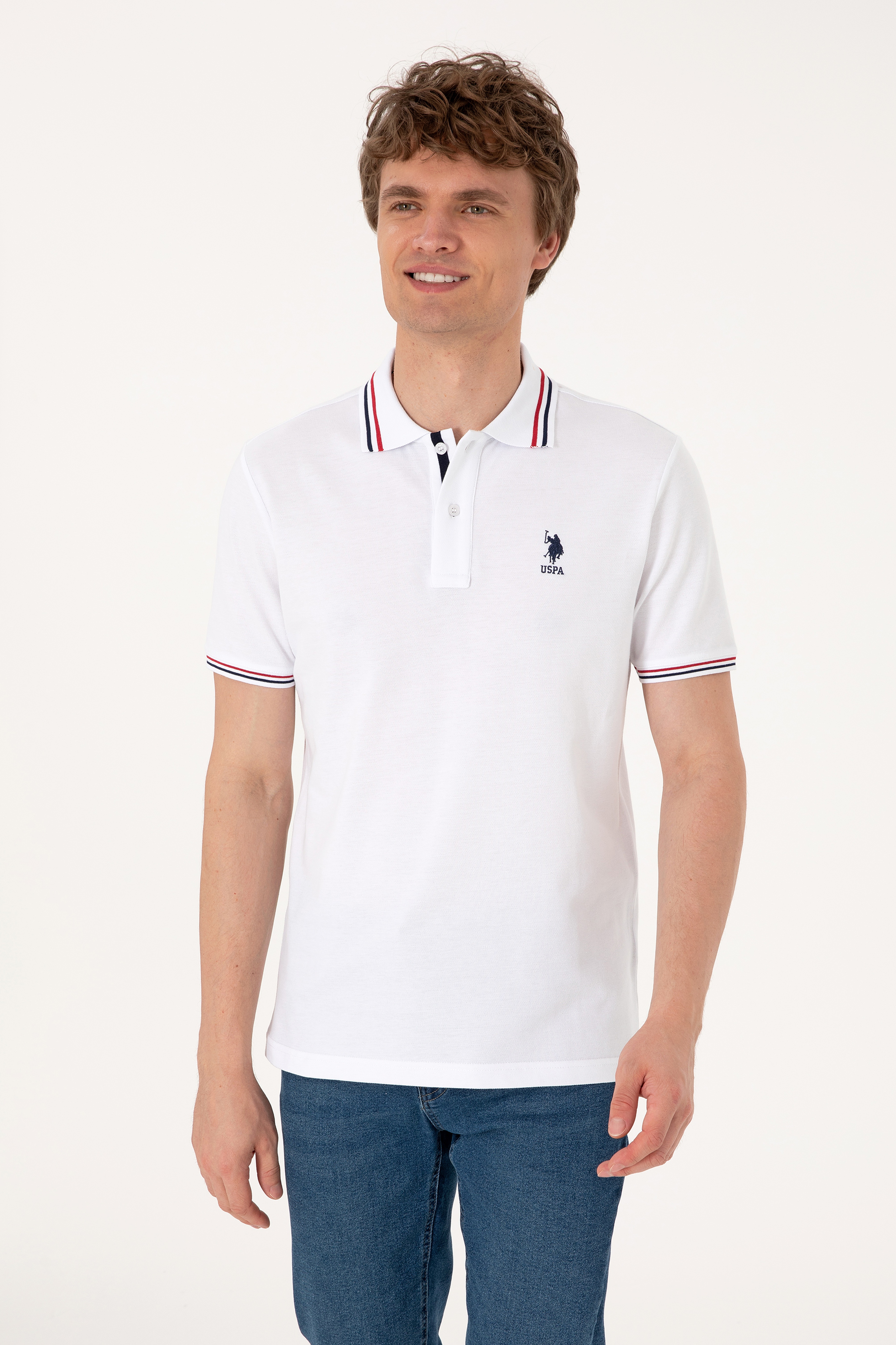Erkek Regular Fit Beyaz Polo Yaka Basic Tişört - Image 3