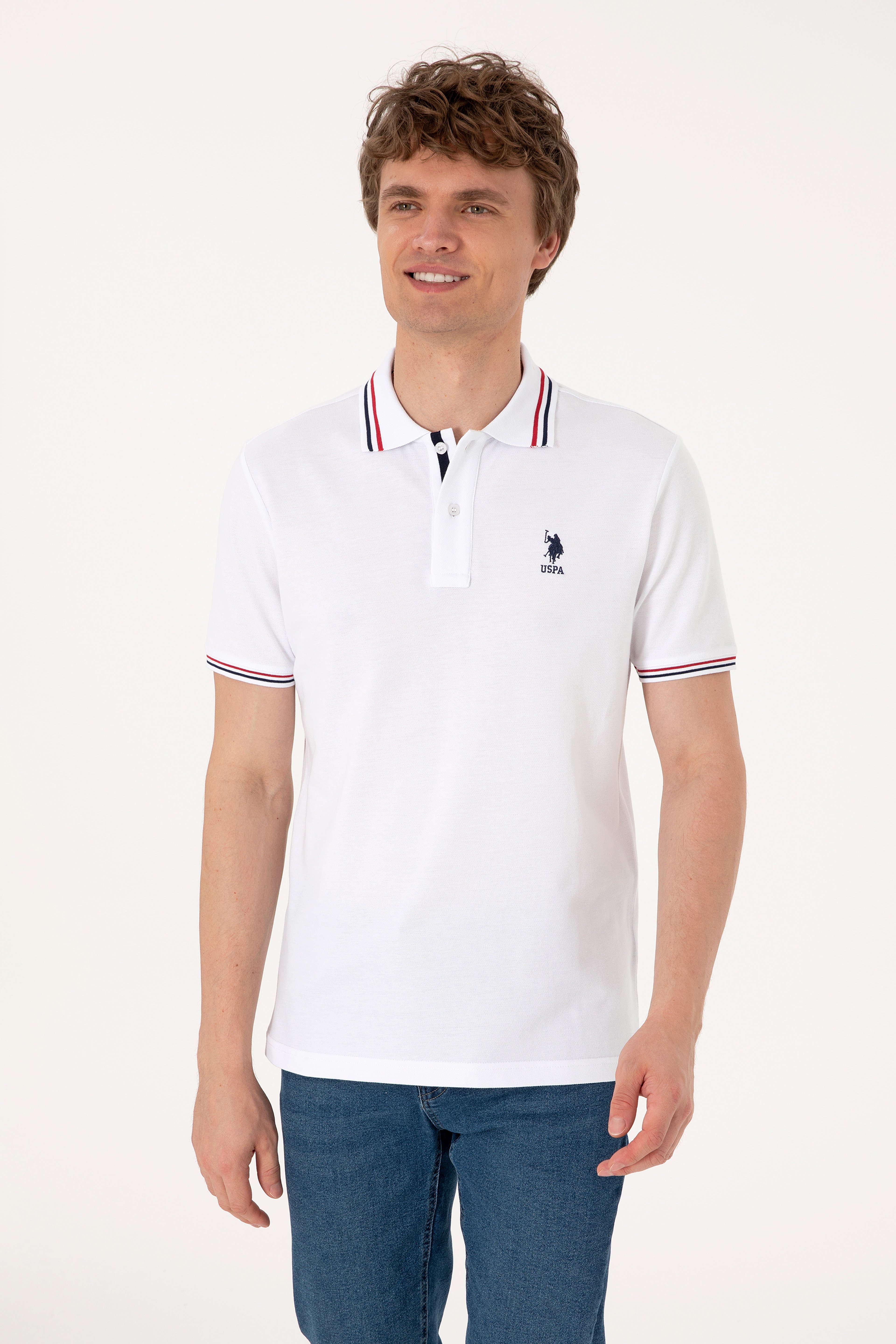 Erkek Regular Fit Beyaz Polo Yaka Basic Tişört
