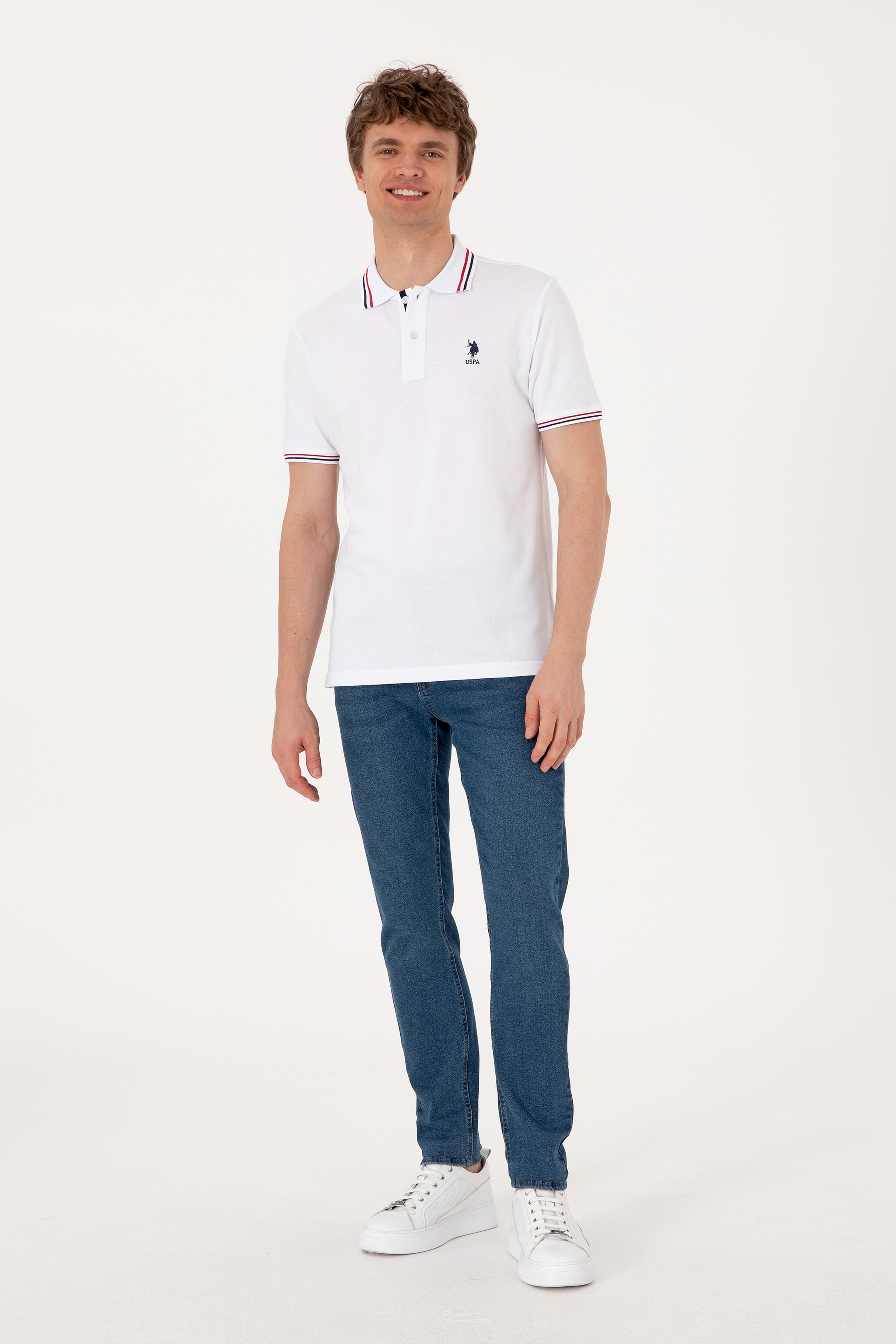 Erkek Regular Fit Beyaz Polo Yaka Basic Tişört - Image 4