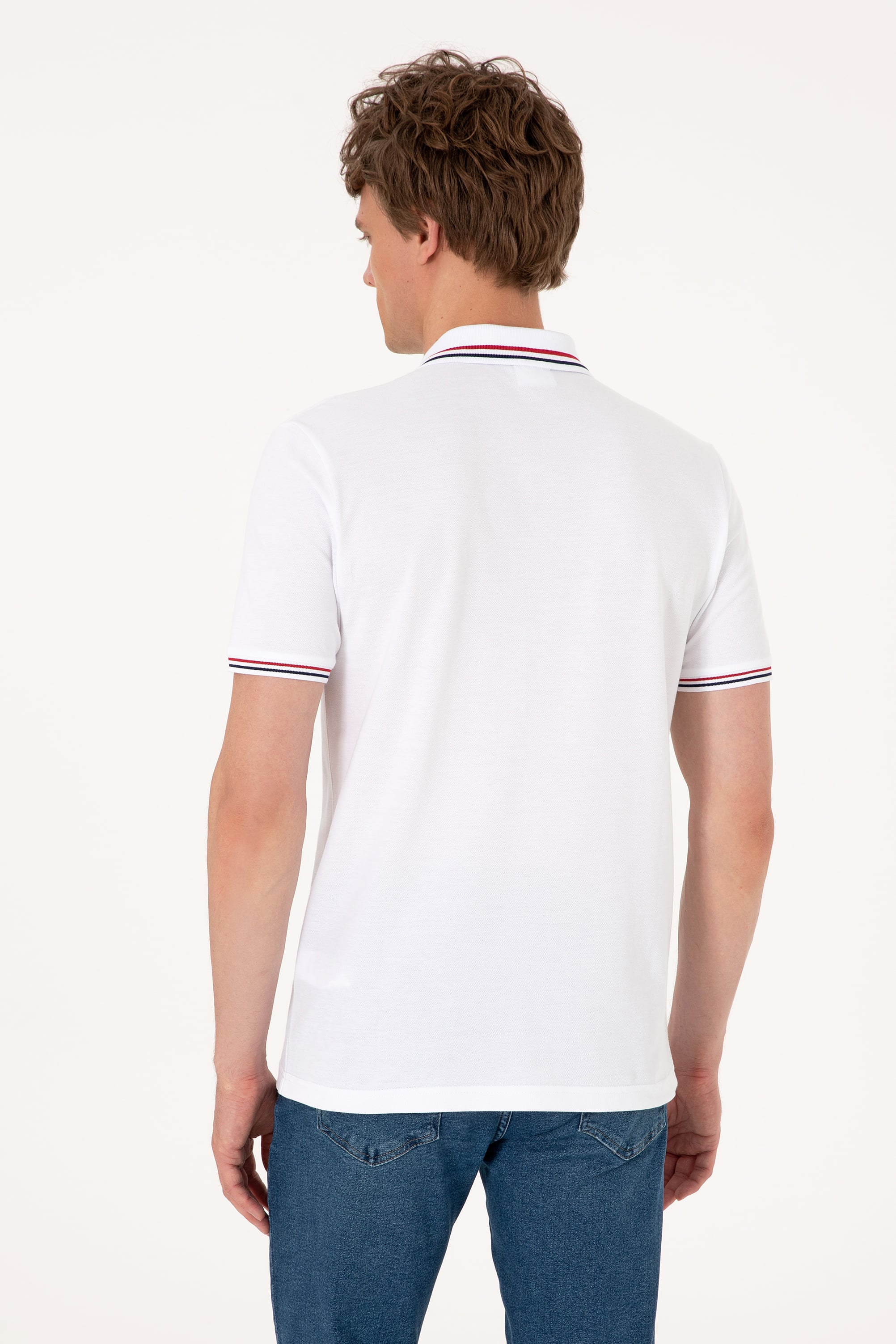 Erkek Regular Fit Beyaz Polo Yaka Basic Tişört - Image 5