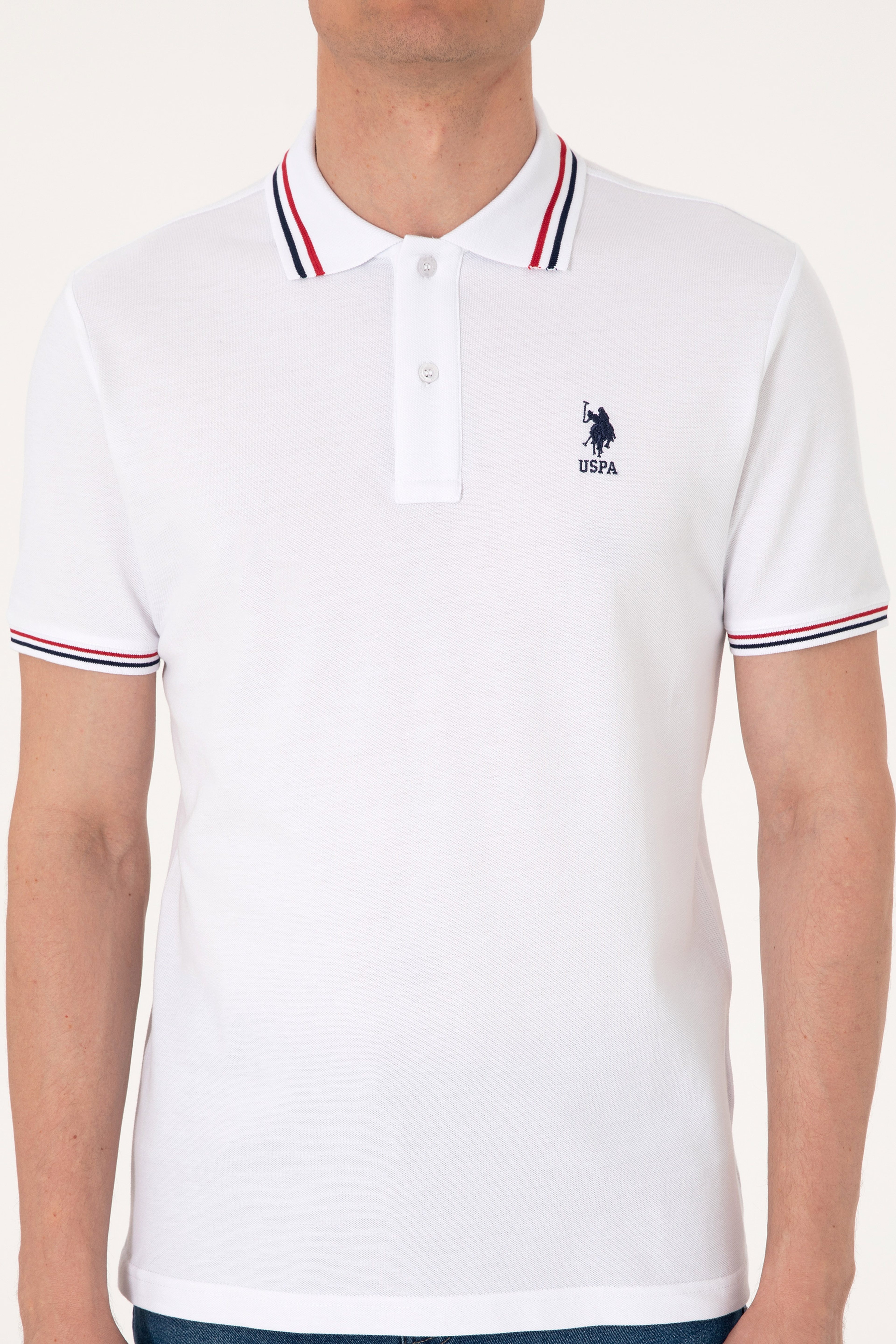 Erkek Regular Fit Beyaz Polo Yaka Basic Tişört