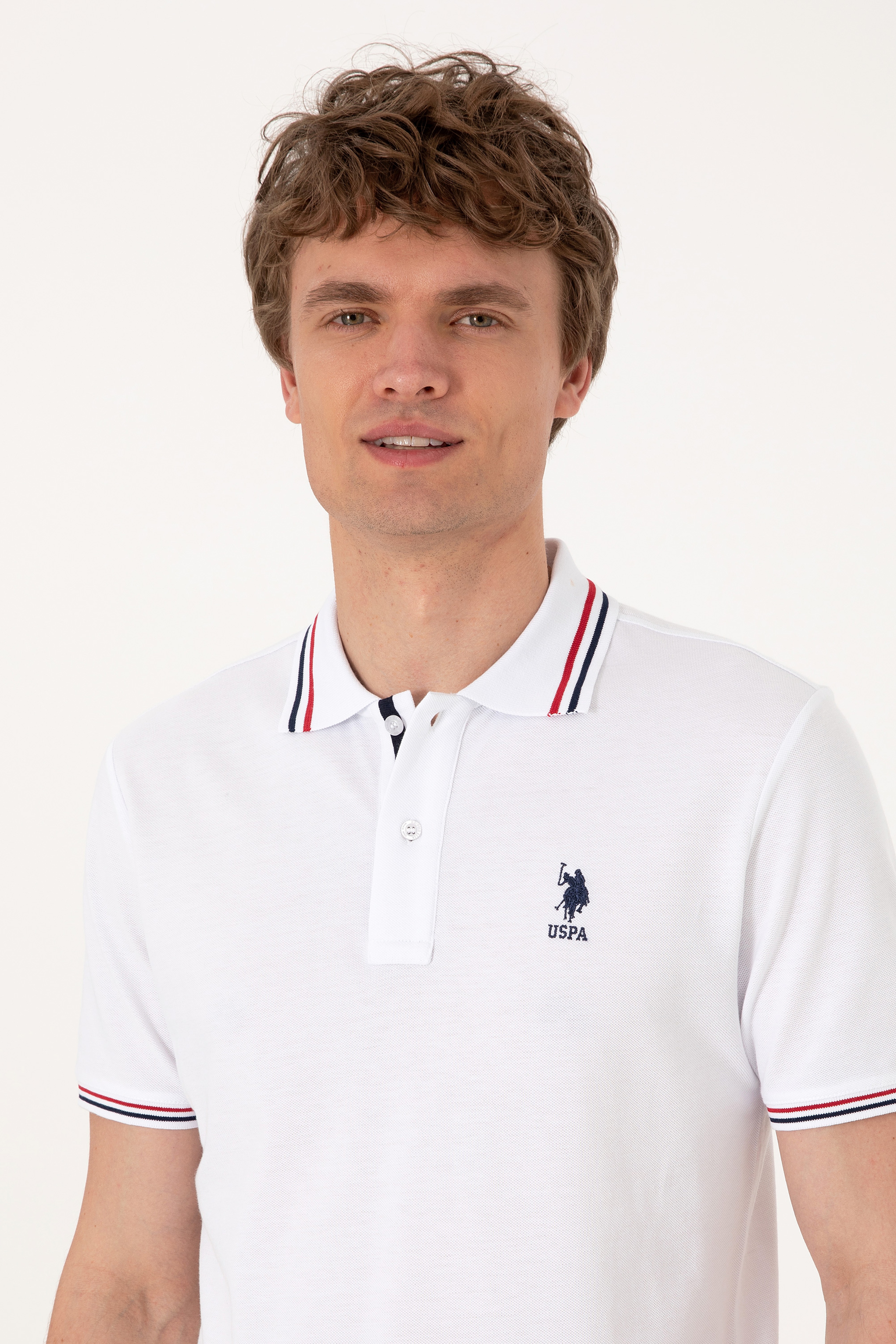 Erkek Regular Fit Beyaz Polo Yaka Basic Tişört - Image 2