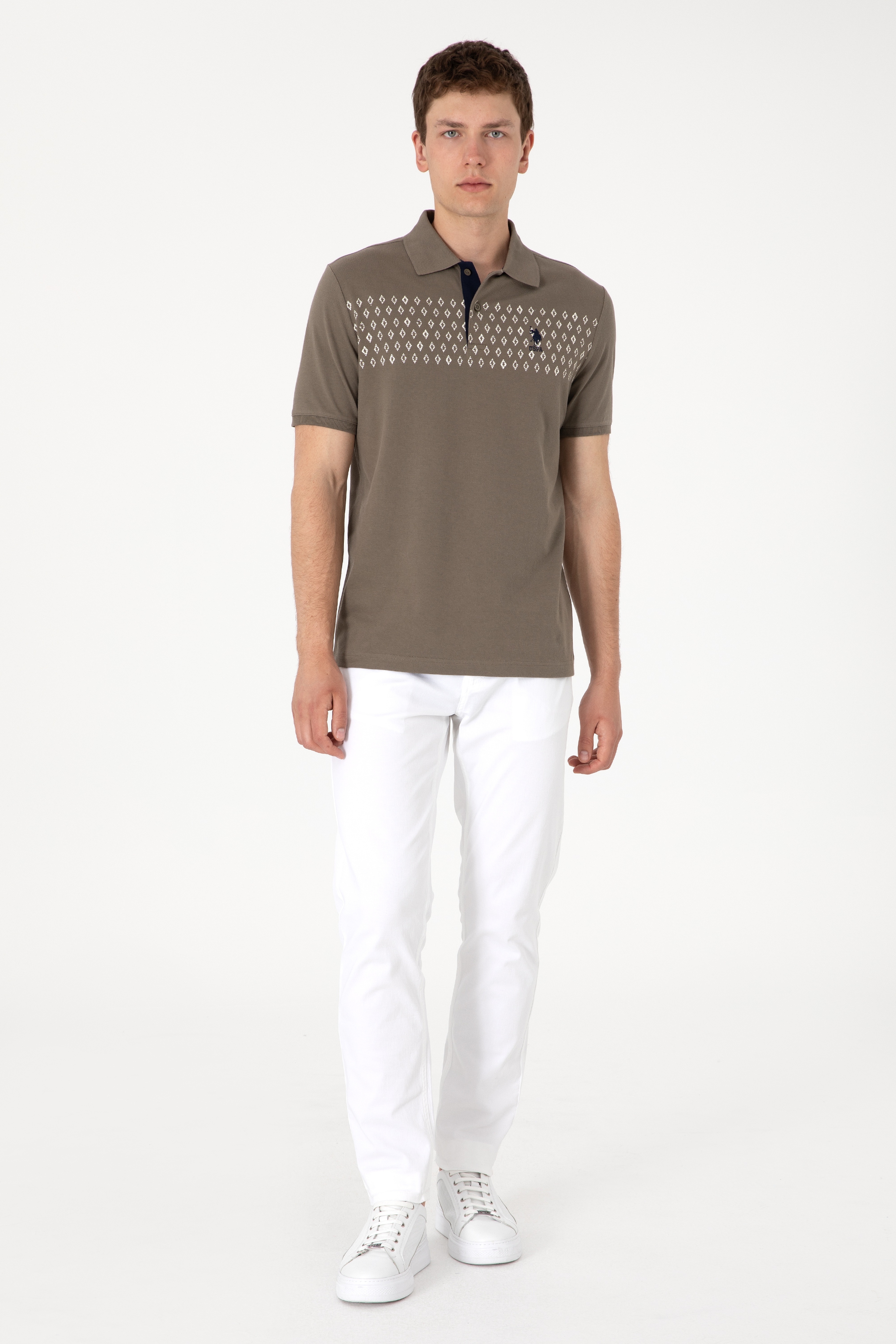 Erkek Regular Fit Polo Yaka Vizon Tişört - Image 4