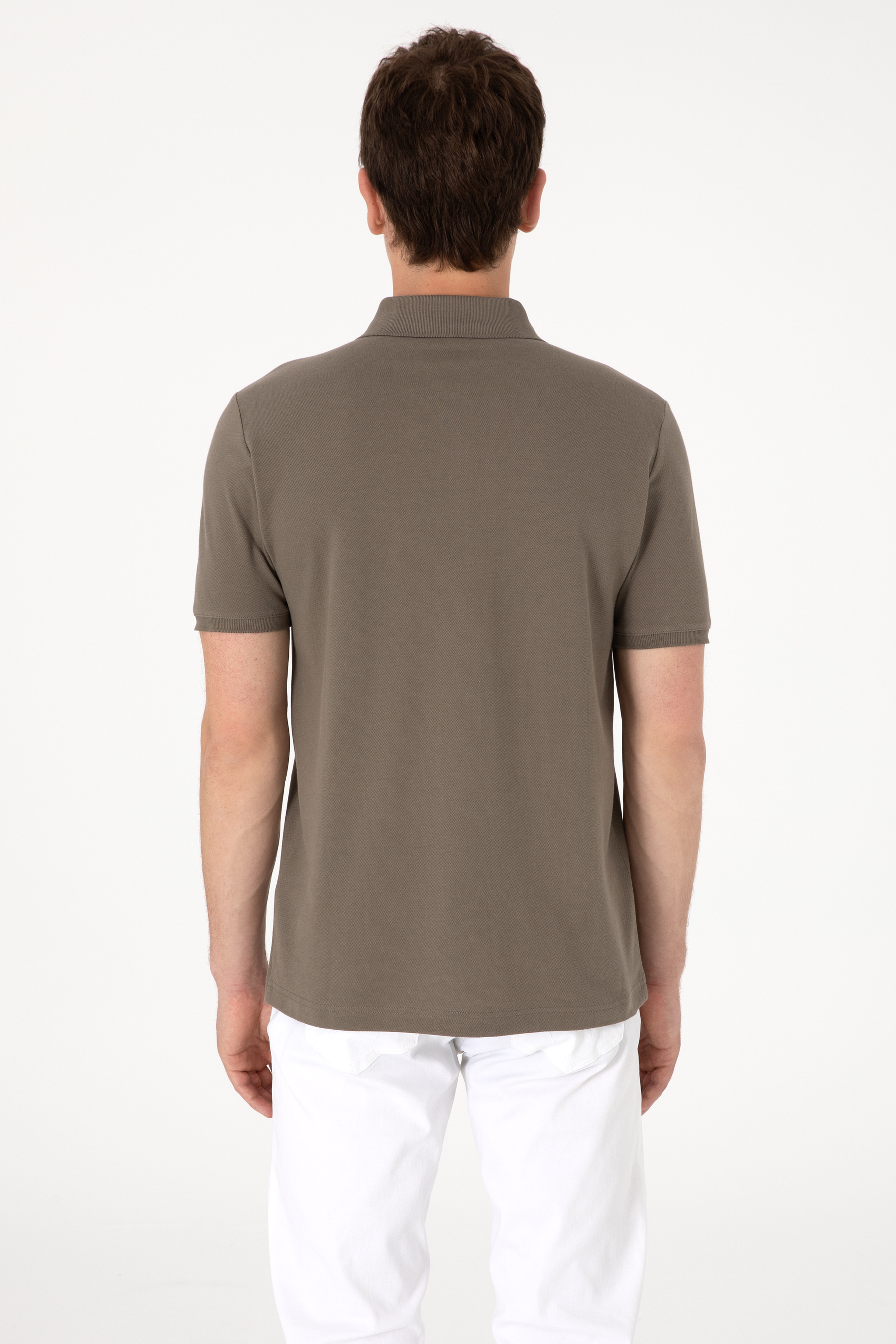 Erkek Regular Fit Polo Yaka Vizon Tişört