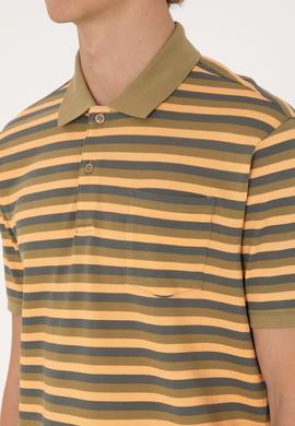 Erkek Regular Fit Haki Polo Yaka Çizgili Tişört - 50306794039