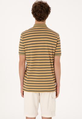 Erkek Regular Fit Haki Polo Yaka Çizgili Tişört - 50306794039