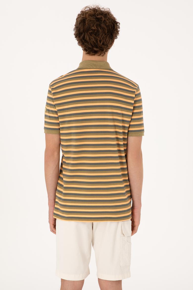 Erkek Regular Fit Haki Polo Yaka Çizgili Tişört - 50306794039