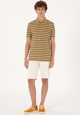 Erkek Regular Fit Haki Polo Yaka Çizgili Tişört - 50306794039