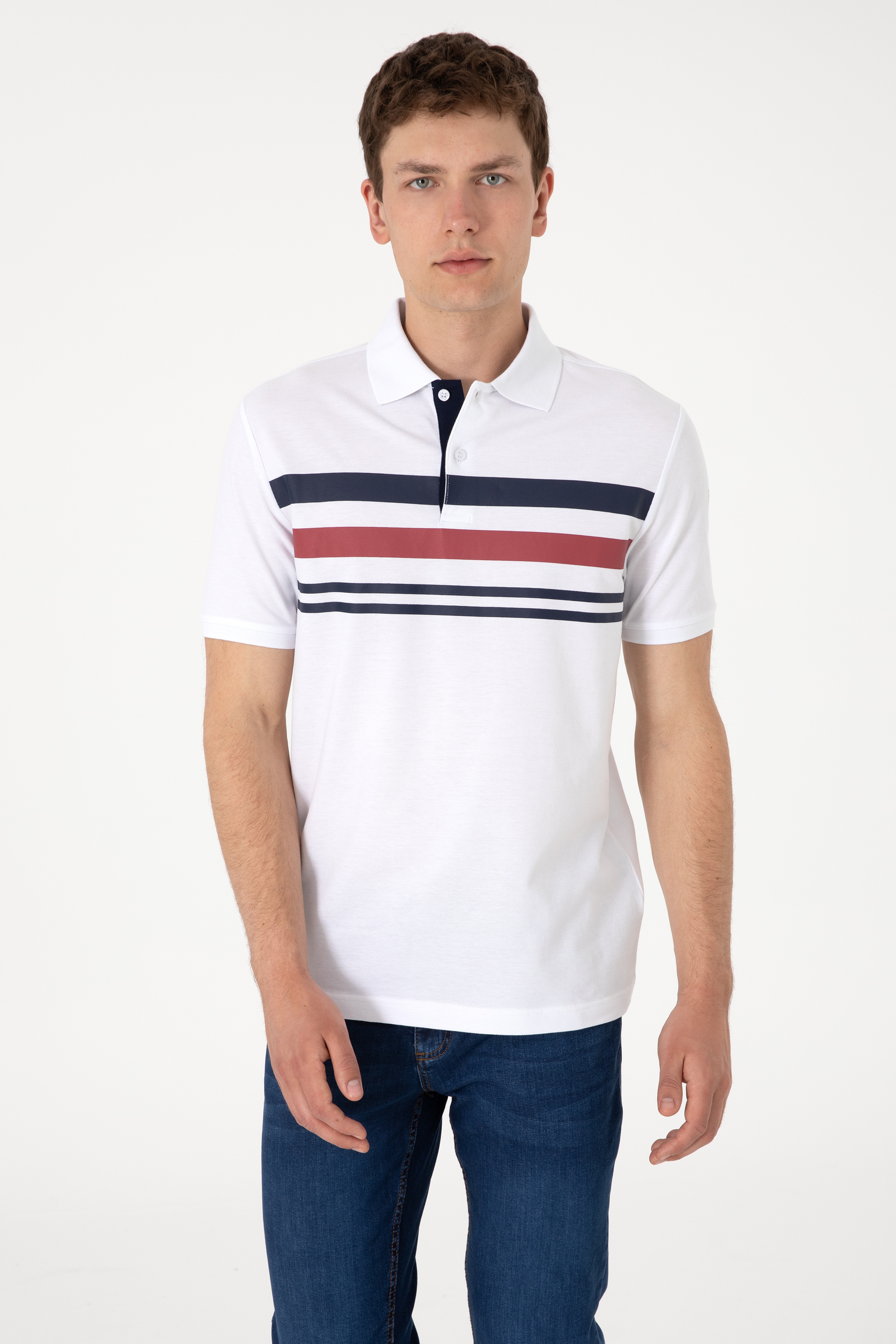 Erkek Regular Fit Polo Yaka Beyaz Tişört