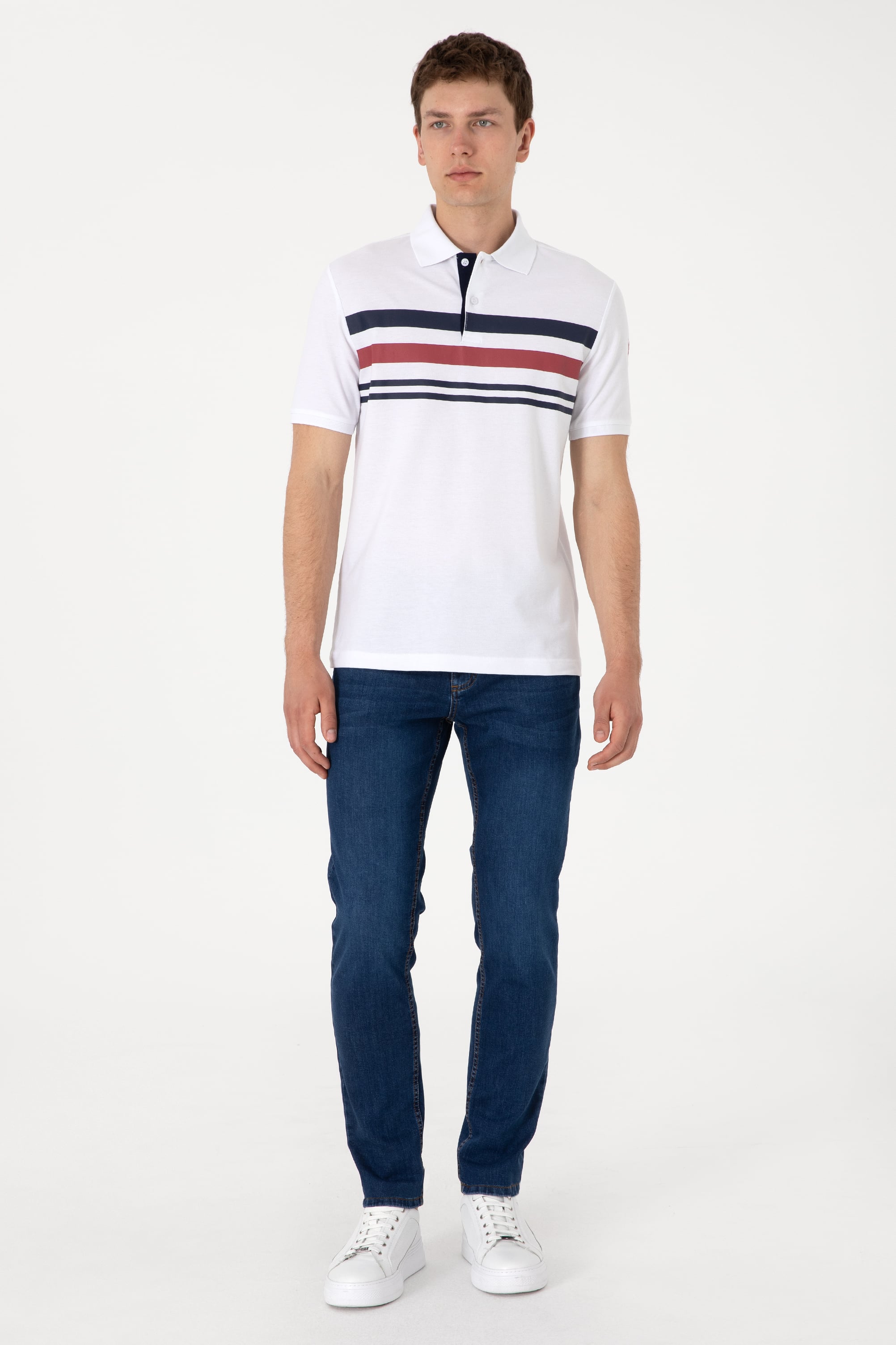 Erkek Regular Fit Polo Yaka Beyaz Tişört - Image 4